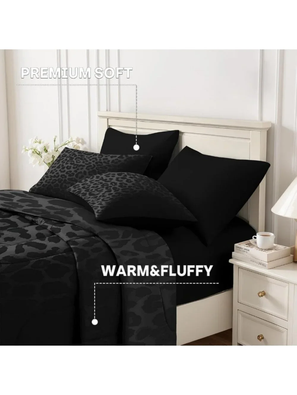 Leopard Print Queen Comforter Set with Sheets, 7-Piece Bedding Ensemble